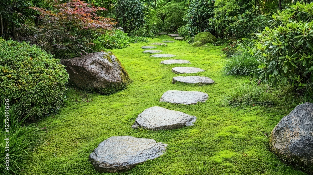 Tranquil Meandering Path Through a Serene Secluded Garden Oasis