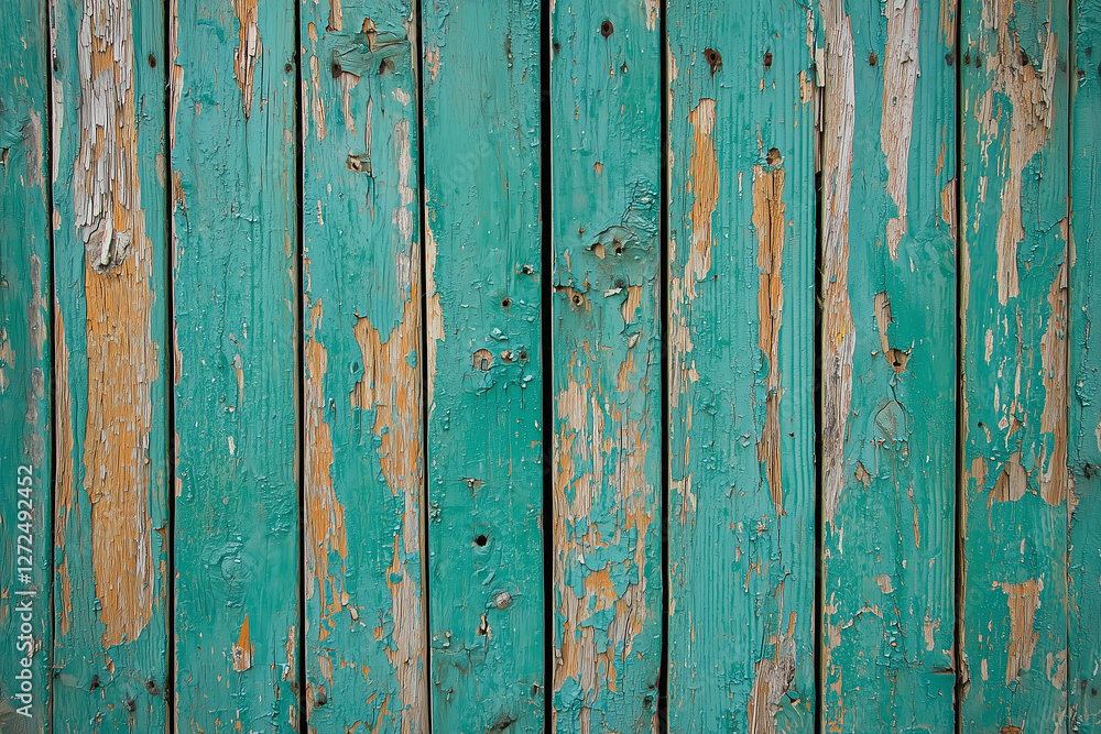 Rustic wall texture with weathered paint, showcasing vibrant turquoise color and peeling layers, perfect for graphic design projects Rustic wall texture with weathered paint, showcasing vibrant turquoise color and peeling layers, perfect for graphic design projects