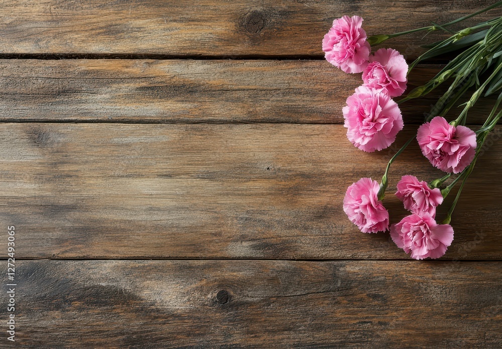 Pink Carnations on Rustic Wooden Table Background Decor Display Pink Carnations on Rustic Wooden Table Background Decor Display