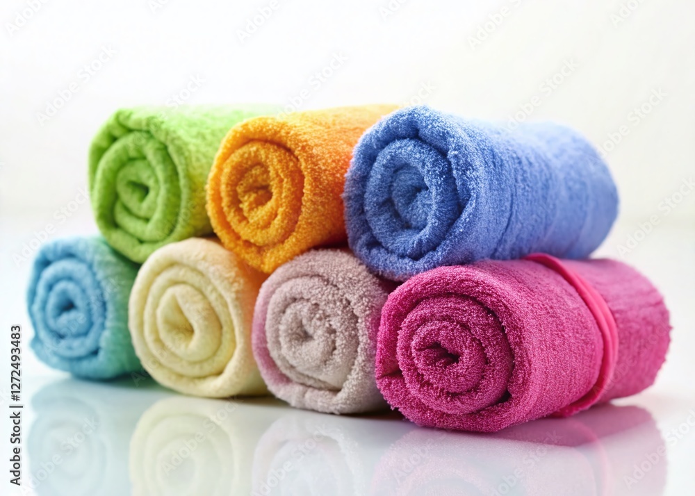 Miniature Rolled Bath Towels on White Background - Stock Photo Miniature Rolled Bath Towels on White Background - Stock Photo