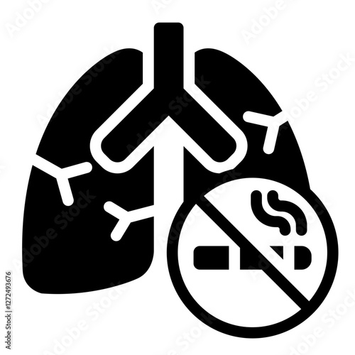 Lungs cancer glyph icon symbolizing harmful effects of smoking on health and lungs