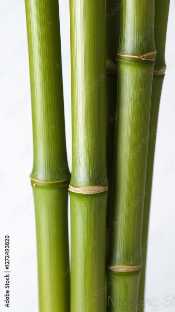 Fototapeta premium Close-up view of vibrant green bamboo stalks against a white background