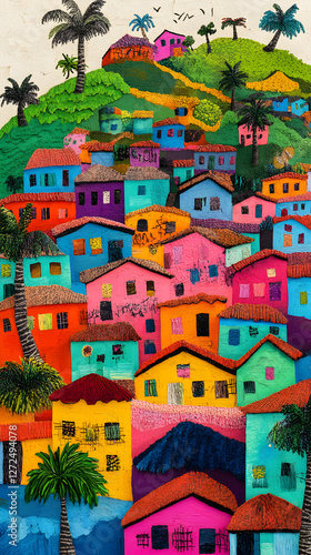 Whimsical Village Life in Naive Art: Joyful Simplicity and Colorful Harmony