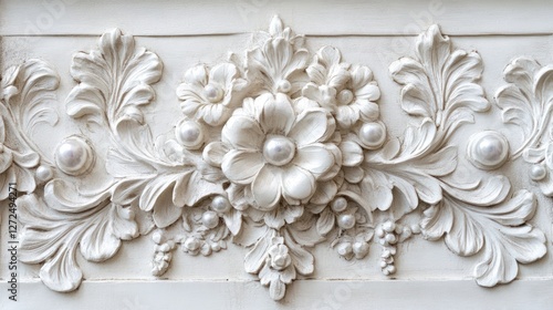 White floral stucco molding detail, interior wall decor