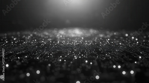 Abstract digital circuit board.  Glowing lines and nodes create a futuristic, technological feel. Perfect for tech themes.