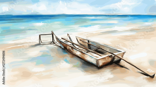 Seaside Serenity, An Artistic Rendition of Beached Boats