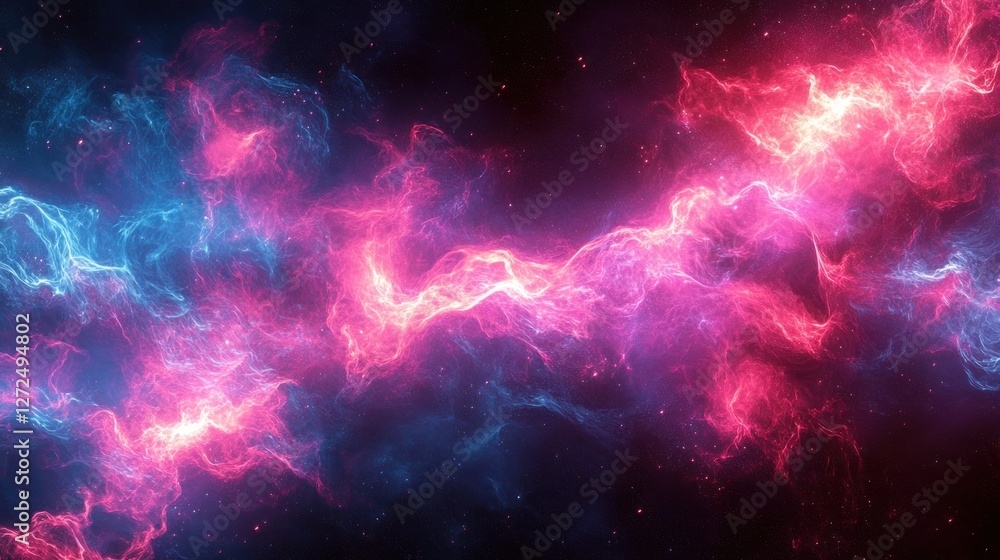 Naklejka premium Cosmic Nebula: A Symphony of Pink and Blue