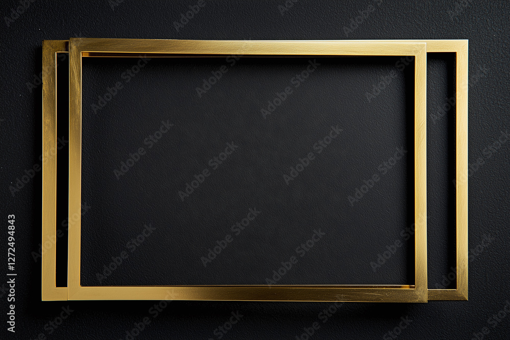 Sophisticated gold frames on deep black textured background create striking contrast, perfect for showcasing art or photographs Sophisticated gold frames on deep black textured background create striking contrast, perfect for showcasing art or photographs