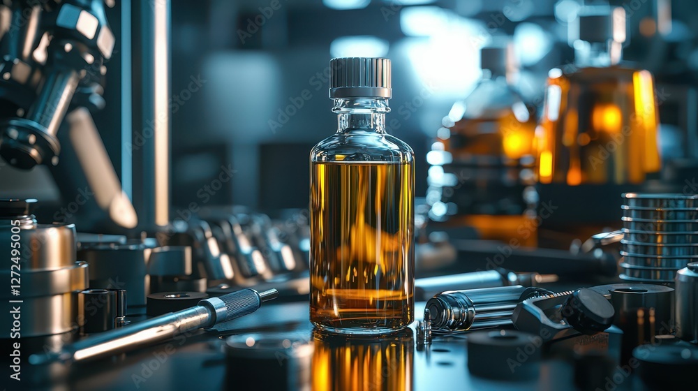 Sleek Industrial Setup Featuring Engine Oil in Workshop Environment