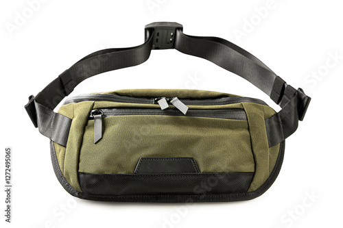 Army green sling bag isolated on white background. photo