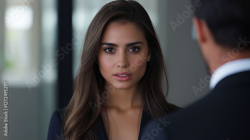 Wallpaper Mural Latina businesswoman talking to coworker in office Torontodigital.ca