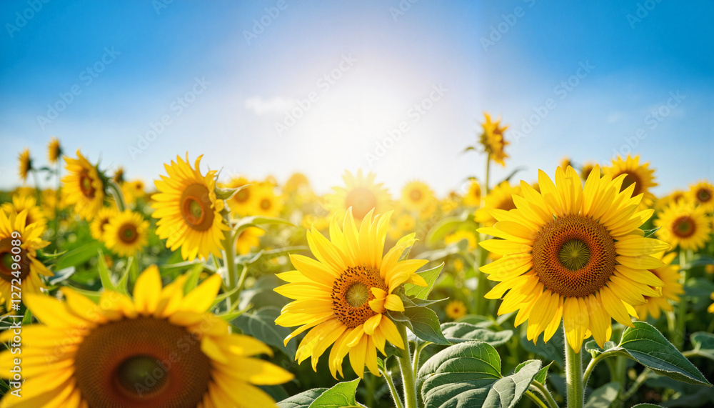 Obraz premium Sunflowers blooming in a bright field