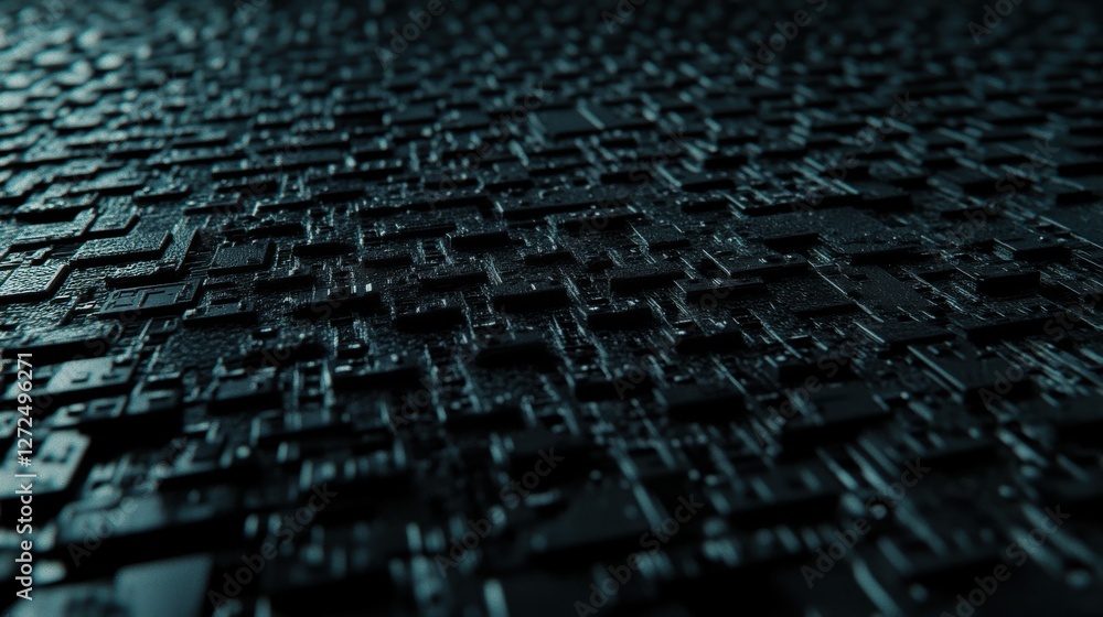 Fototapeta premium Abstract dark blue grid pattern. Complex geometric texture with depth and shadow. Ideal for tech or industrial designs.