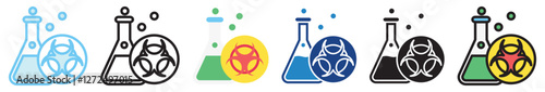 Hazard multi style, mini illustration icon. outline, flat, glyph, line color, UI, UX, app and web, digital or print. For education, research, chemistry.