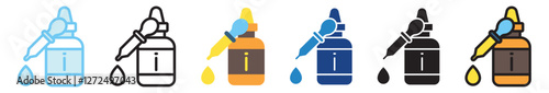 Iodine Drop multi style, mini illustration icon. outline, flat, glyph, line color, UI, UX, app and web, digital or print. For education, research, chemistry.