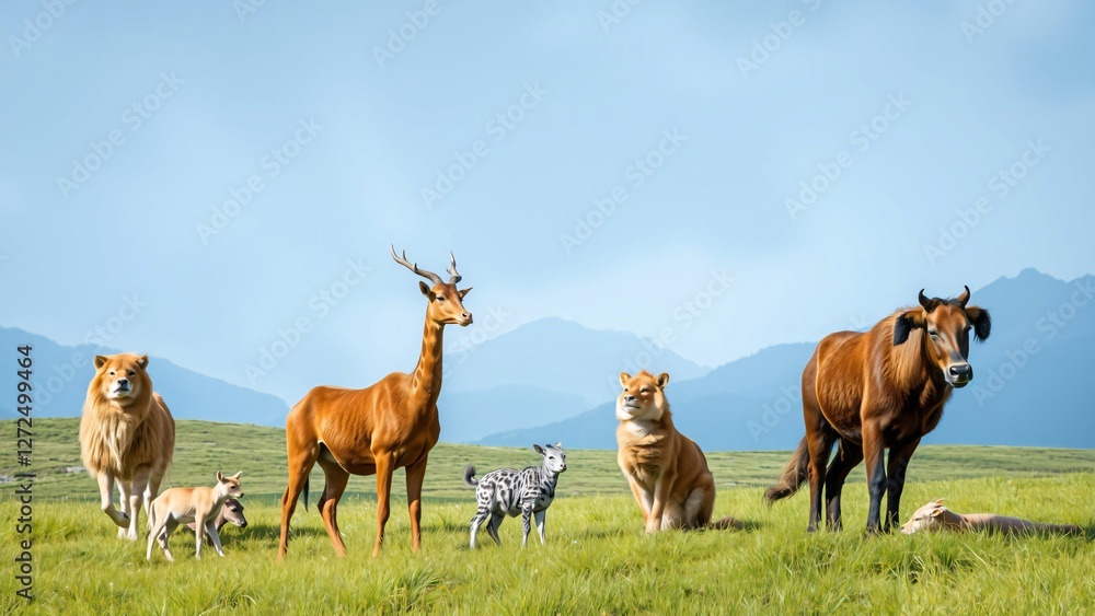 Fototapeta premium Majestic Animals in Harmony on a Serene Meadow Landscape