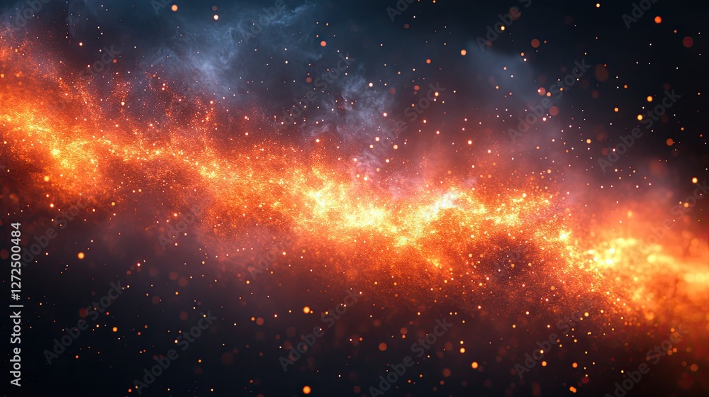Fototapeta premium Fiery cosmic nebula background, space dust, galaxy design
