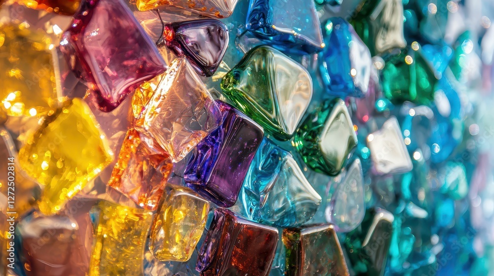 Vibrant Multicolored Mosaic Sculpture Made from Glass Elements Vibrant Multicolored Mosaic Sculpture Made from Glass Elements