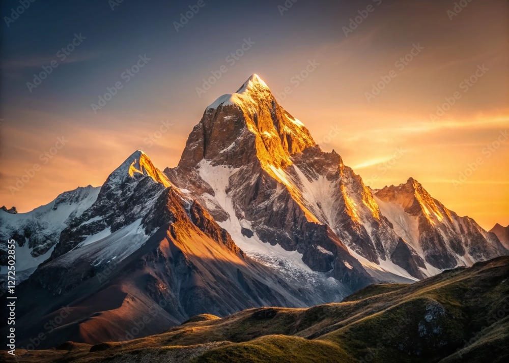 Fototapeta premium Minimalist Peruvian Andes Mountain Landscape: Sunrise Over Majestic Peaks