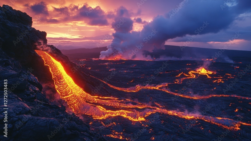 Fototapeta premium Highlights distinct and fiery terrains of Hawaii featuring lava fields volcanic craters and abundant cultural and natural treasures found throughout Hawaiian Islands 