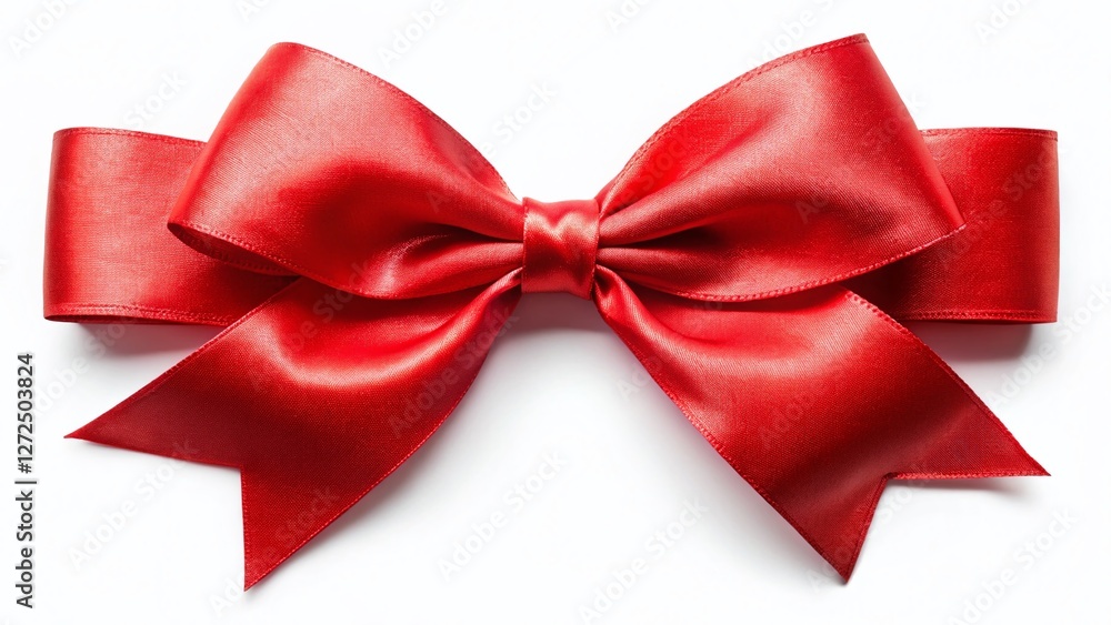 Minimalist Red Ribbon Bow, Isolated White Background, Festive Decoration Minimalist Red Ribbon Bow, Isolated White Background, Festive Decoration