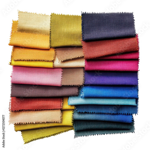 Colorful Cotton Fabric Samples with Various Patterns and Textures isolated on transparent background