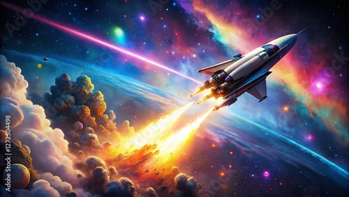 Wallpaper Mural Minimalist Space Hyperjump: Starship Flying Past Vibrant Nebulae Torontodigital.ca