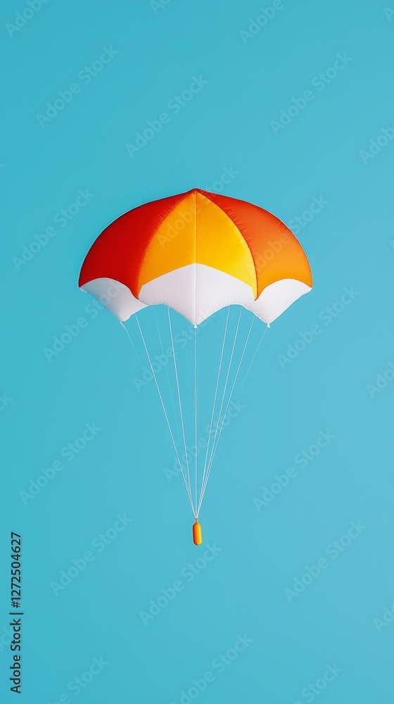Colorful parachute descending against a bright blue sky, symbolizing adventure Colorful parachute descending against a bright blue sky, symbolizing adventure