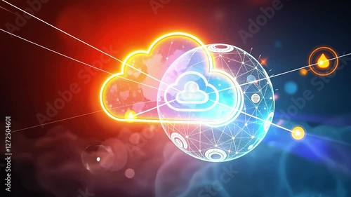 Wallpaper Mural Abstract representation of cloud technology with glowing clouds and a digital globe amidst vibrant colors Torontodigital.ca