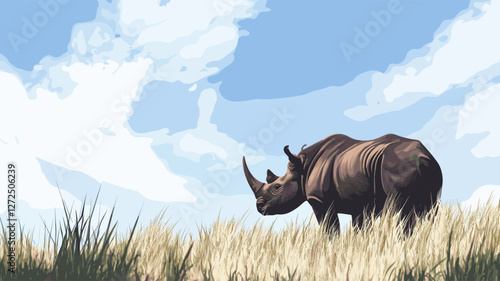 Rhino in grassy landscape Illustration