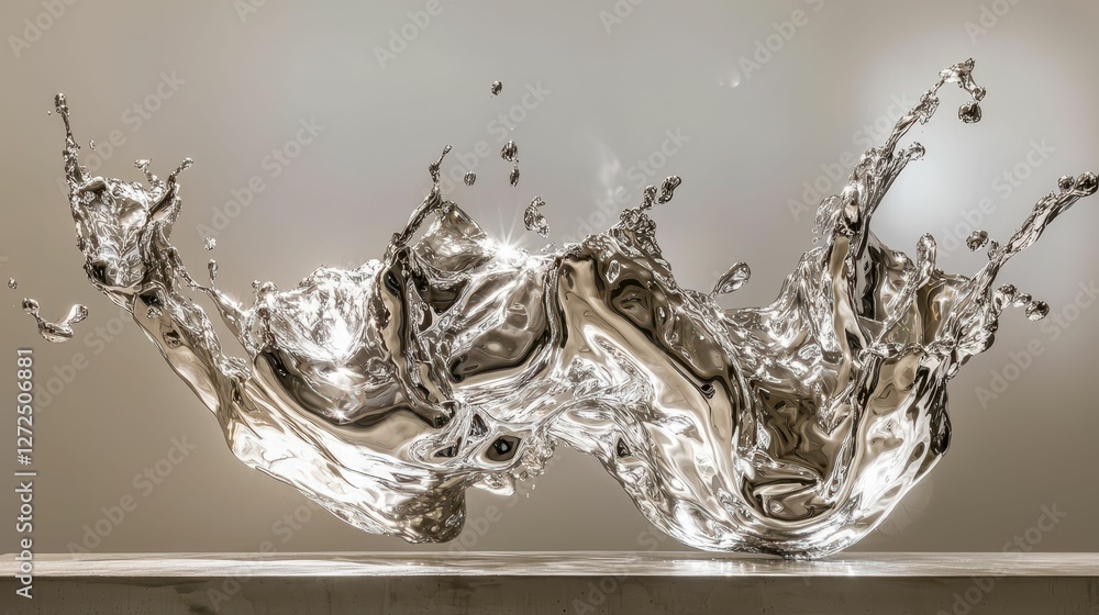 Fluid Artistic Display of Silver Liquid Splashes in Dramatic Motion Fluid Artistic Display of Silver Liquid Splashes in Dramatic Motion