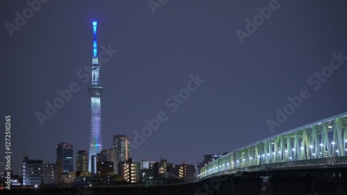 荒川から見える東京スカイツリーの夜景