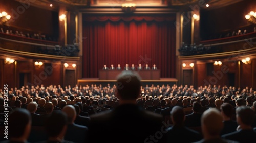 Wallpaper Mural Assassination attempt during a political debate in a grand theater. Featuring a figure disguised as an audience member Torontodigital.ca