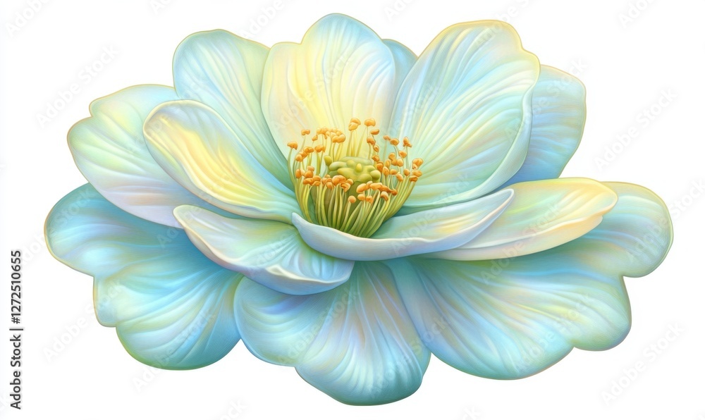 Obraz premium A serene, pastel-colored flower with intricate petals and a vibrant center, symbolizing tranquility