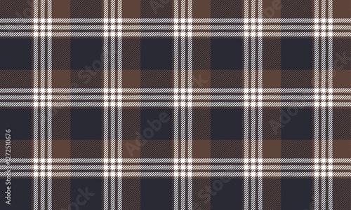 Seamless plaid pattern, navy blue, brown, white, suitable for designing clothes such as skirts, pants, giving a classic and elegant look.