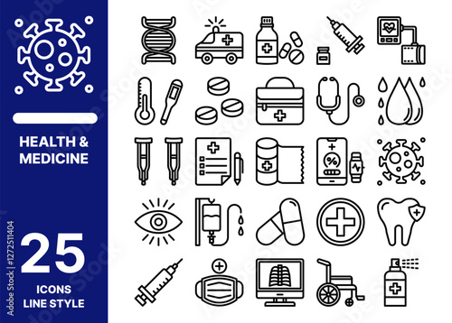 Health & medicine icon set line style