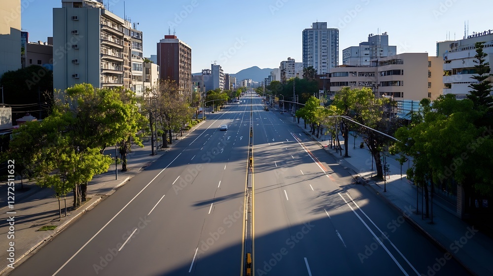Fototapeta premium Quiet Empty Urban Street in Daylight Showcasing City Life Amidst Modern Buildings : Generative AI