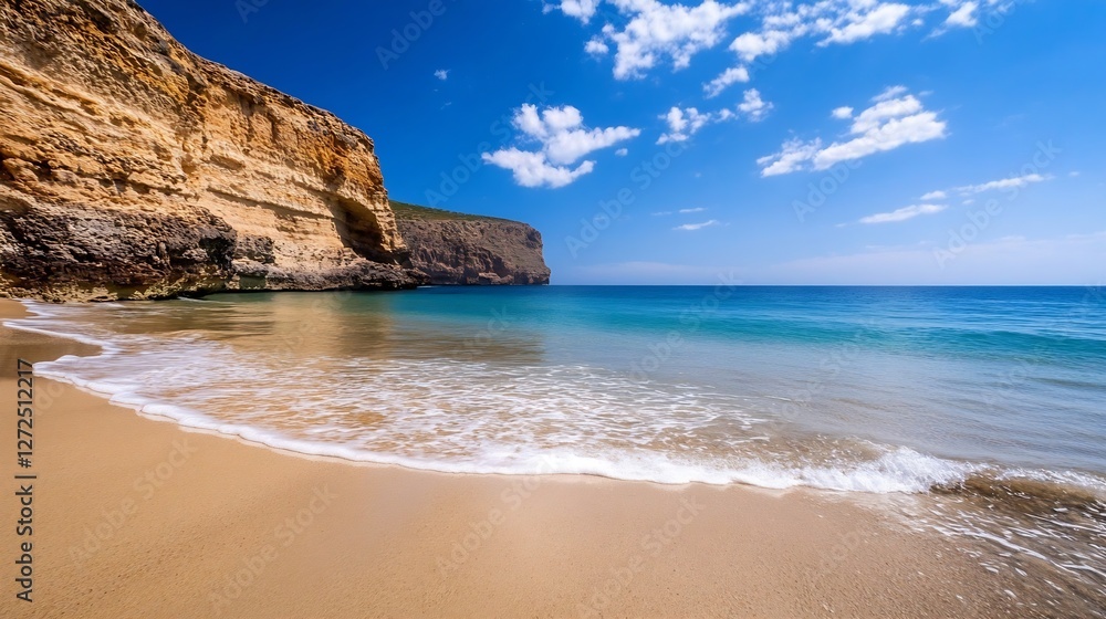 Serene Beach Scene with Clear Water and Gentle Waves on a Sunny Day : Generative AI Serene Beach Scene with Clear Water and Gentle Waves on a Sunny Day : Generative AI