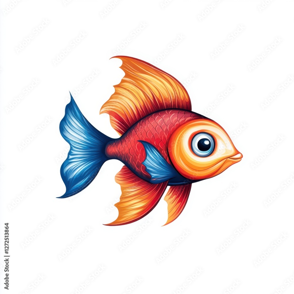 Fototapeta premium Colorful Animated Fish with Vibrant Fins Swimming in a Cartoon Style for Creative Projects and Designs