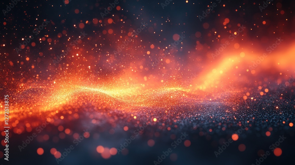 Fototapeta premium Glowing particles wave, dark background, abstract design, digital art