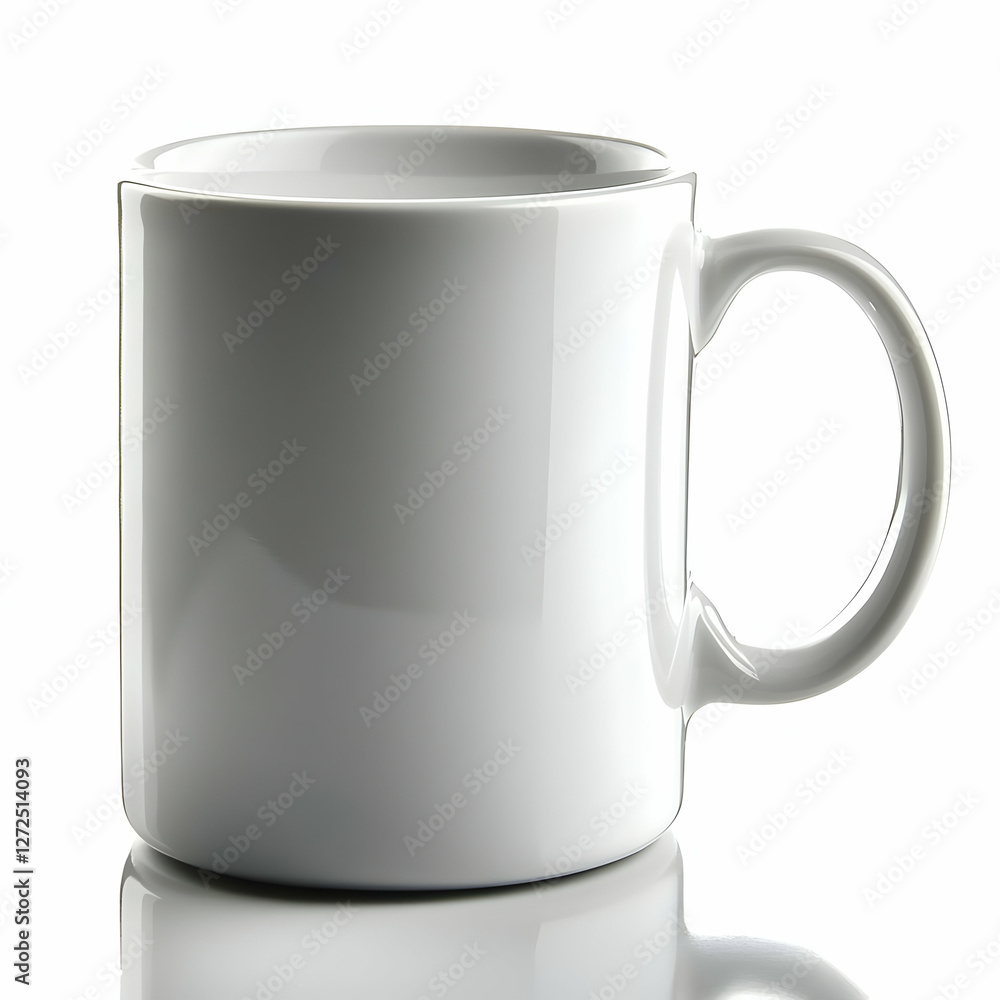 White mug, studio shot, reflection, mockup White mug, studio shot, reflection, mockup