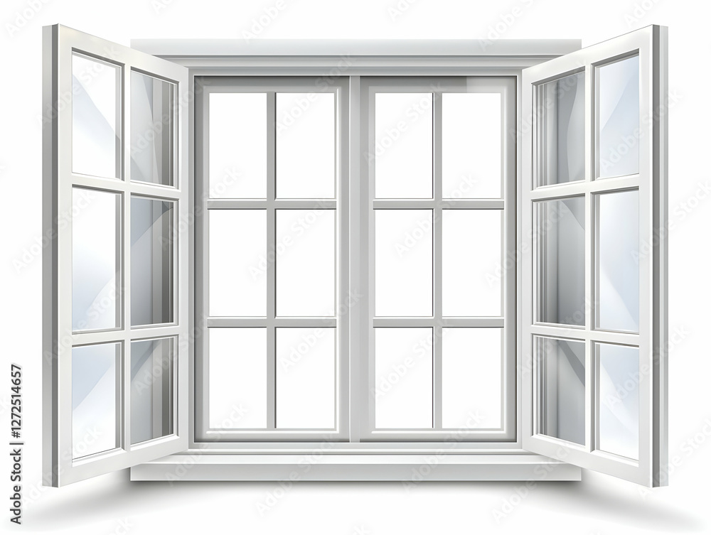 Open white window, panes, daylight. Home interior design Open white window, panes, daylight. Home interior design
