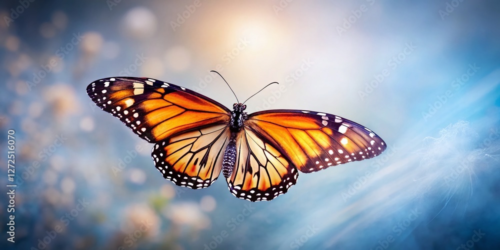 Fototapeta premium Monarch Butterfly Migration Low Light White Background – Nature Stock Photo