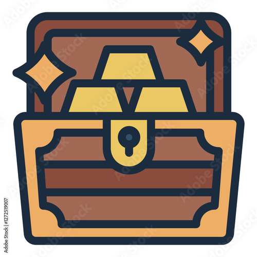 Treasure chest with gems filled line icon representing wealth, gaming rewards, and adventure