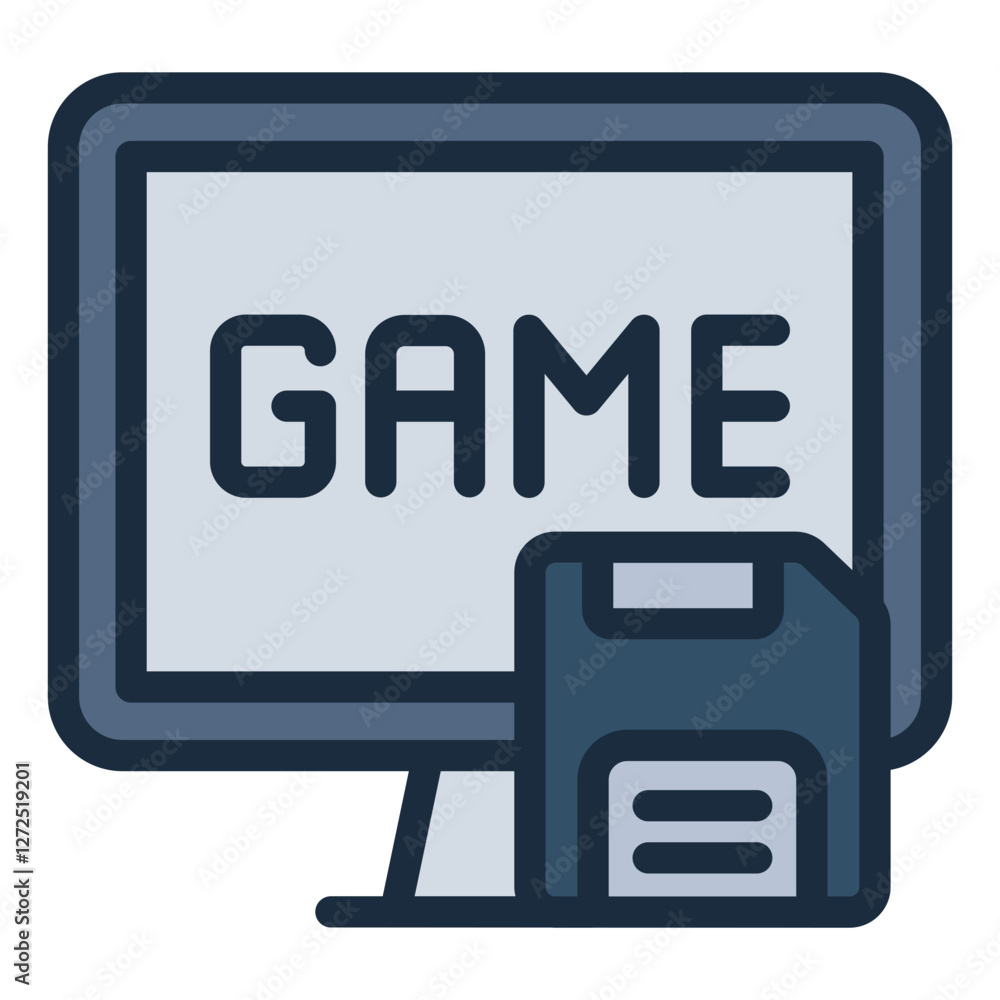 Save game filled line icon representing saving progress, desktop, and computer systems Save game filled line icon representing saving progress, desktop, and computer systems