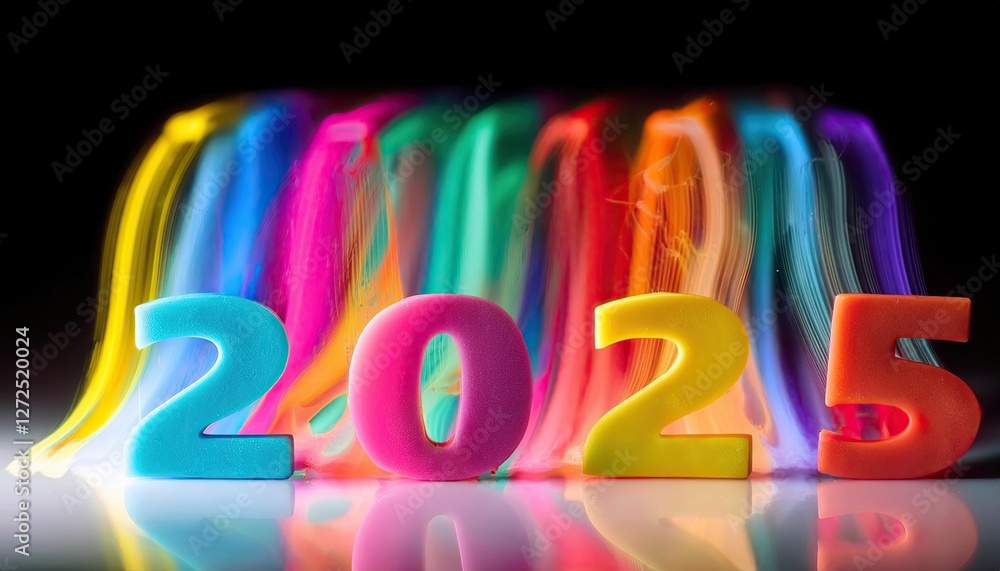 Fototapeta premium Colorful 2025 Numerical Representation with Light Trails