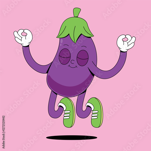 Cute floating eggplant cartoon