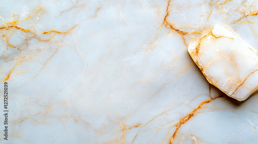 Elegant White Marble Surface with Gold Veining and a Polished Soap Bar Elegant White Marble Surface with Gold Veining and a Polished Soap Bar