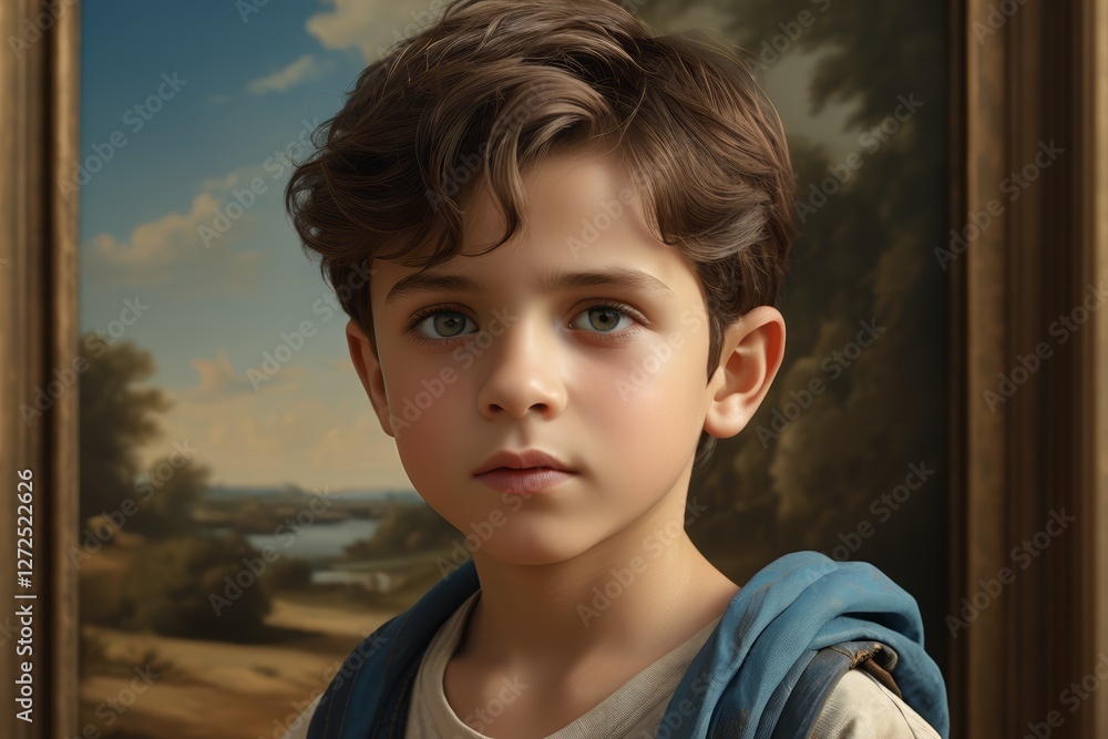there is a young boy with a blue jacket and a white shirt there is a young boy with a blue jacket and a white shirt