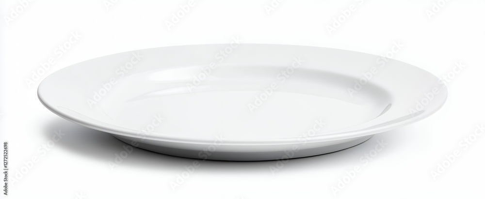 Empty White Ceramic Plate Isolated on a Clean Background Highlighting Minimalist Design Empty White Ceramic Plate Isolated on a Clean Background Highlighting Minimalist Design